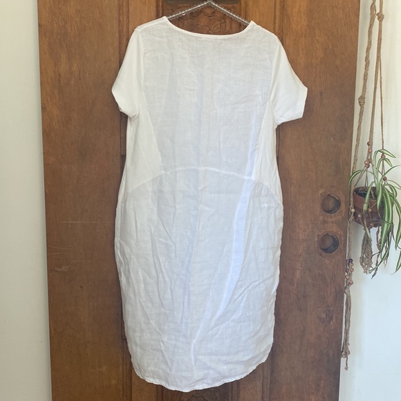 Fly Italian linen and vibes dress pockets short sleeve medium large white - Picture 5 of 10